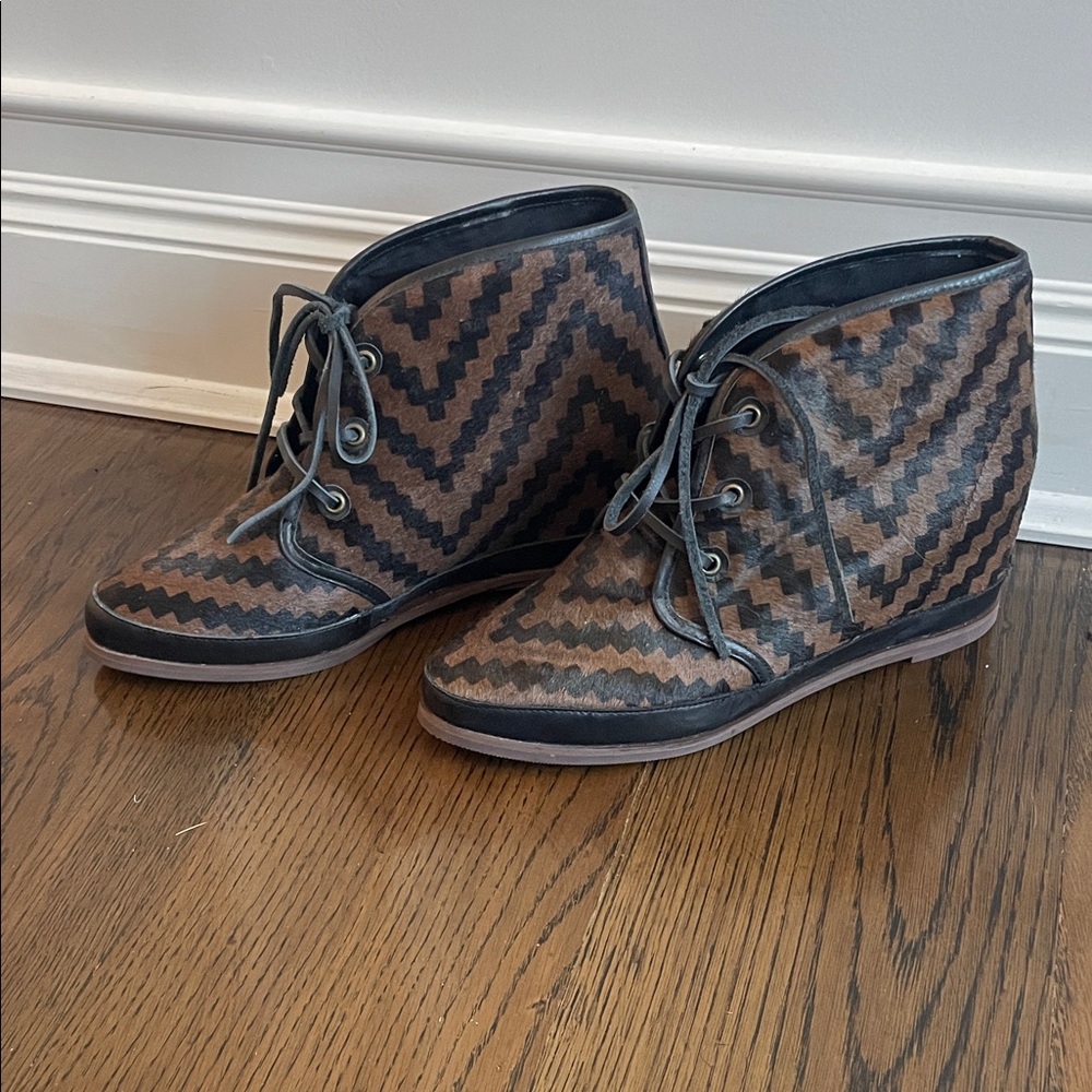 80%20 Brown and Black Chevron Lace Up Wedge Boots